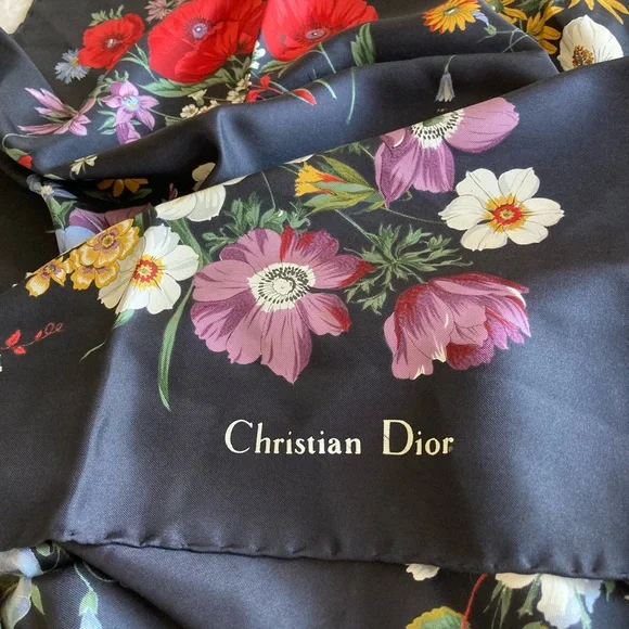 Christian Dior Floral Black square Scarf